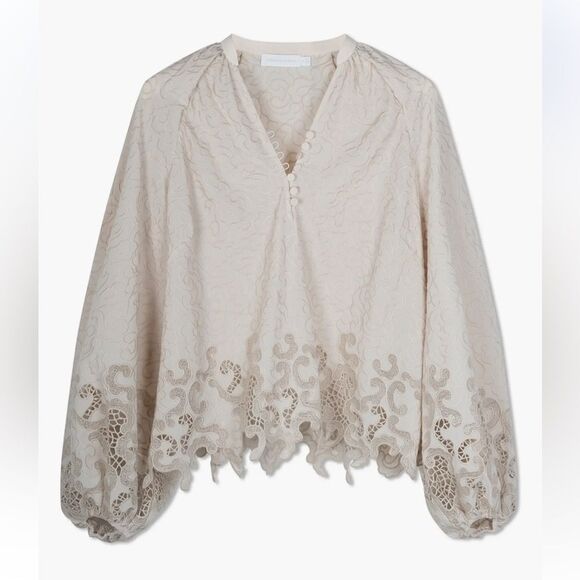 Jonathan Simkhai 
Jaid Embroidered Eyelet Blouse Cream Lace top $495 Sz L - Picture 1 of 15